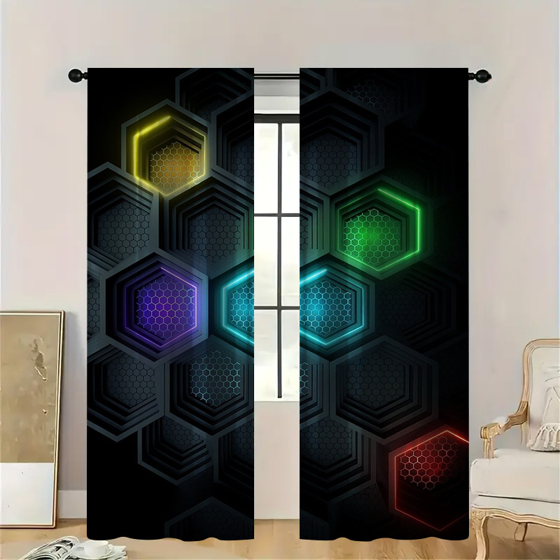 2pcs Modern Geometric Curtains - Tech Office Youtube recension och pris