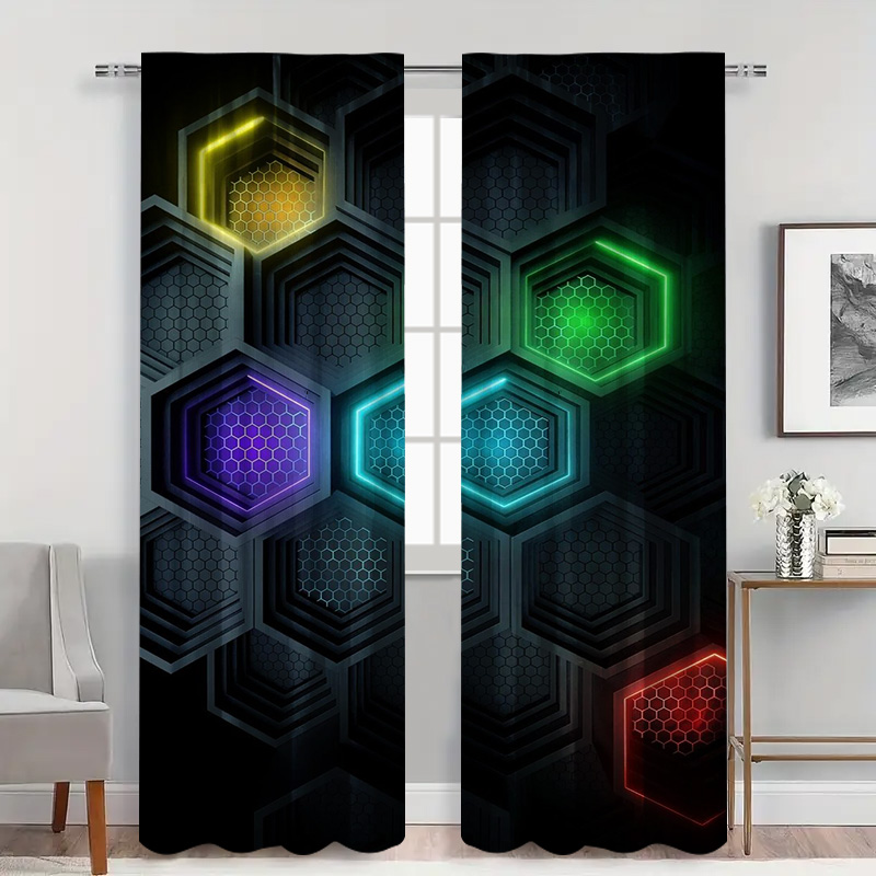 2pcs Modern Geometric Curtains - Tech Office Youtube recension och pris