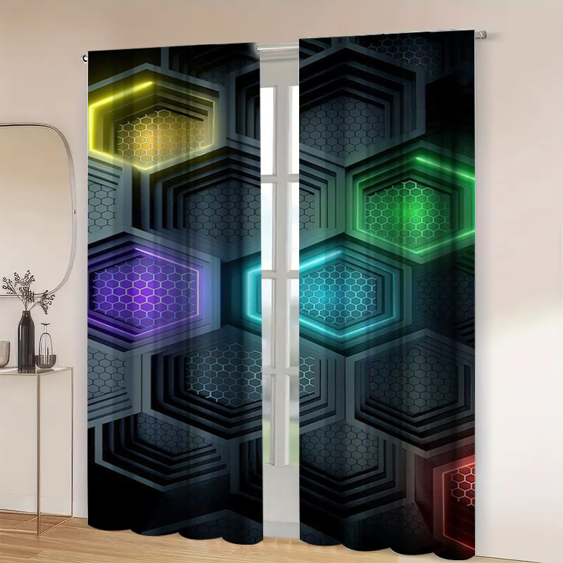 2pcs Modern Geometric Curtains - Tech Office Youtube recension och pris
