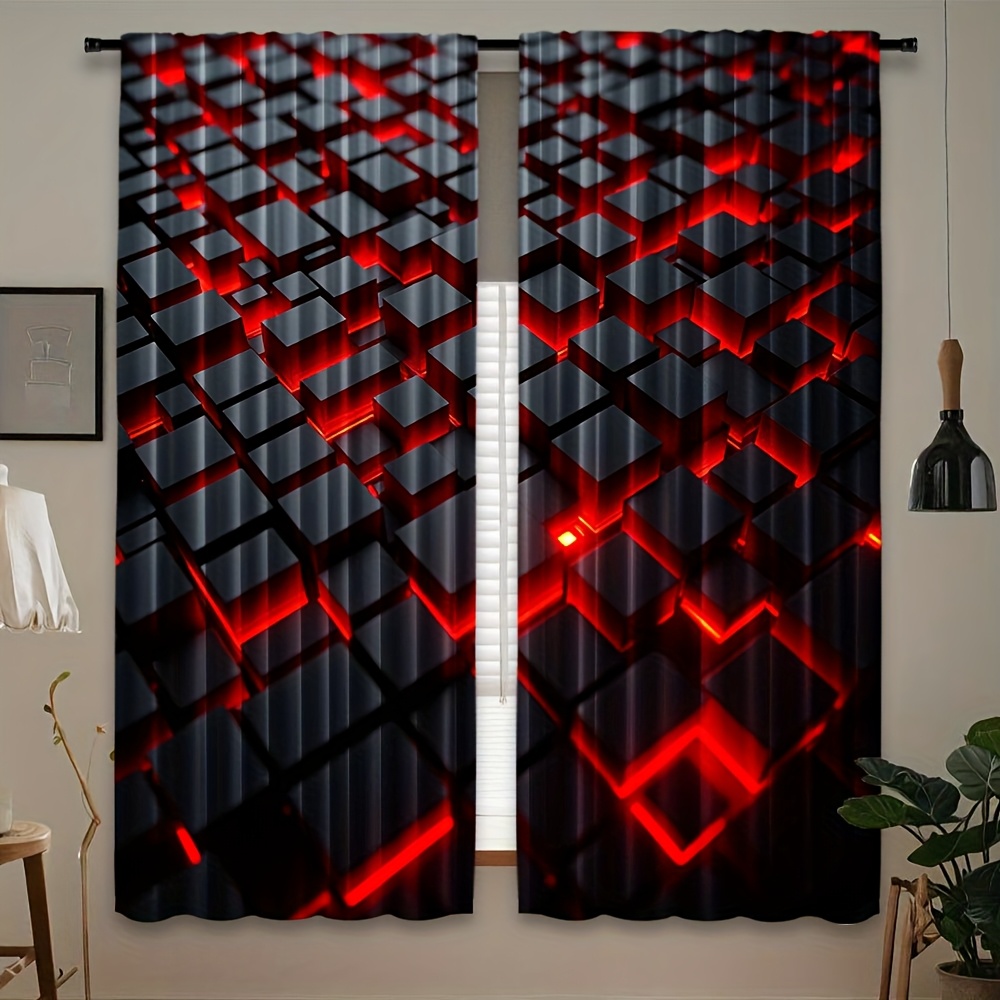 2pcs Geometric Curtains Red Bl - Tech Office Youtube recension och pris