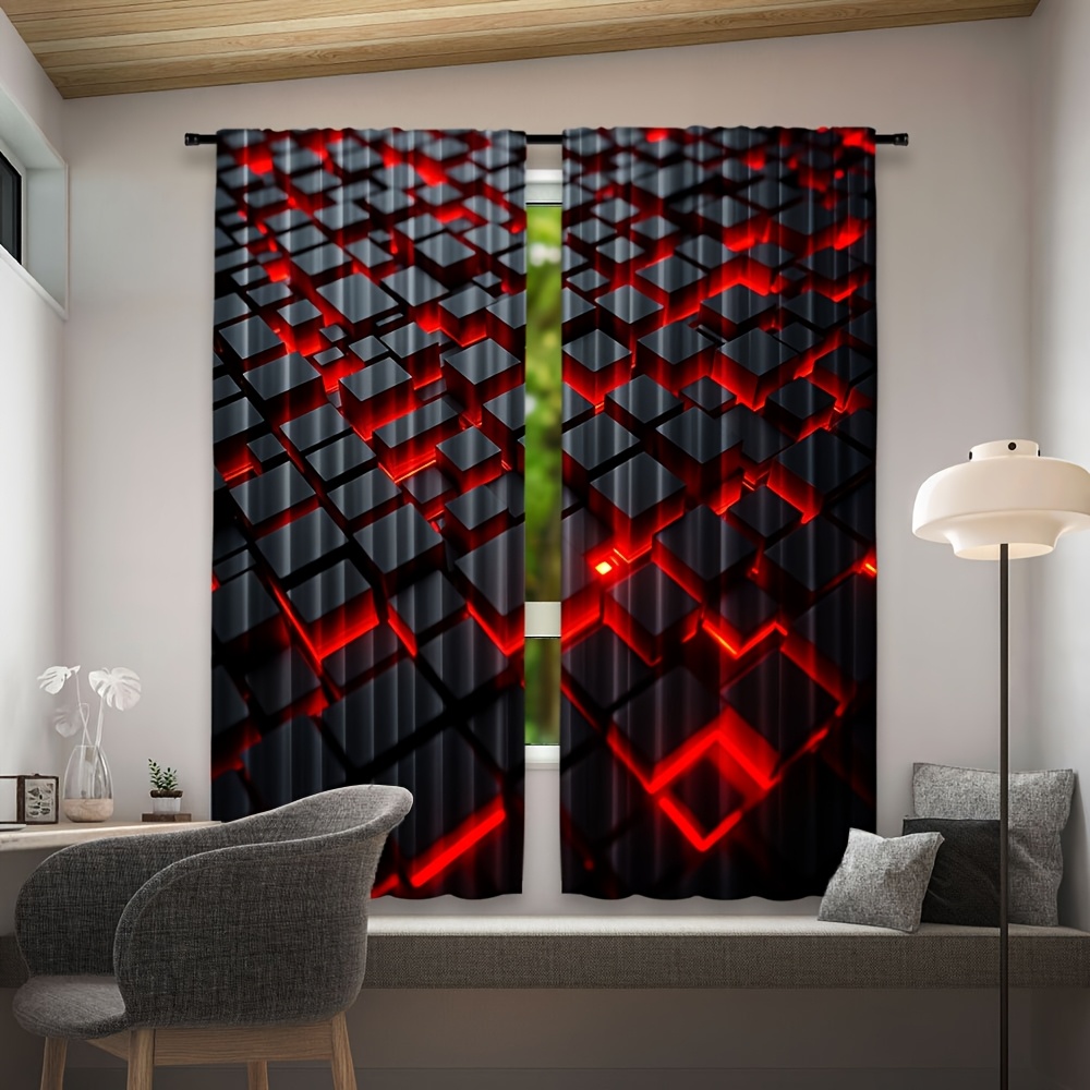 2pcs Geometric Curtains Red Bl - Tech Office Youtube recension och pris