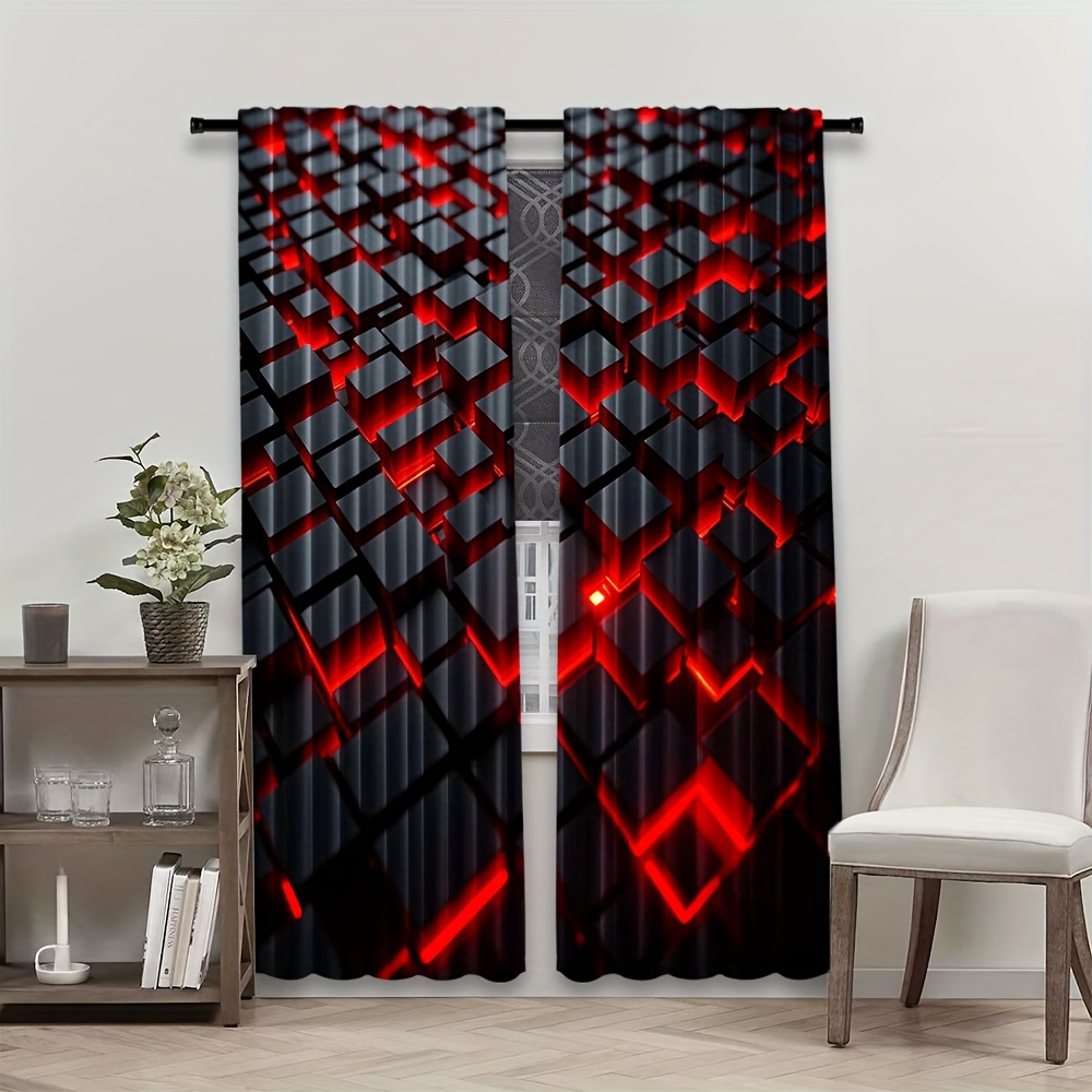 2pcs Geometric Curtains Red Bl - Tech Office Youtube recension och pris