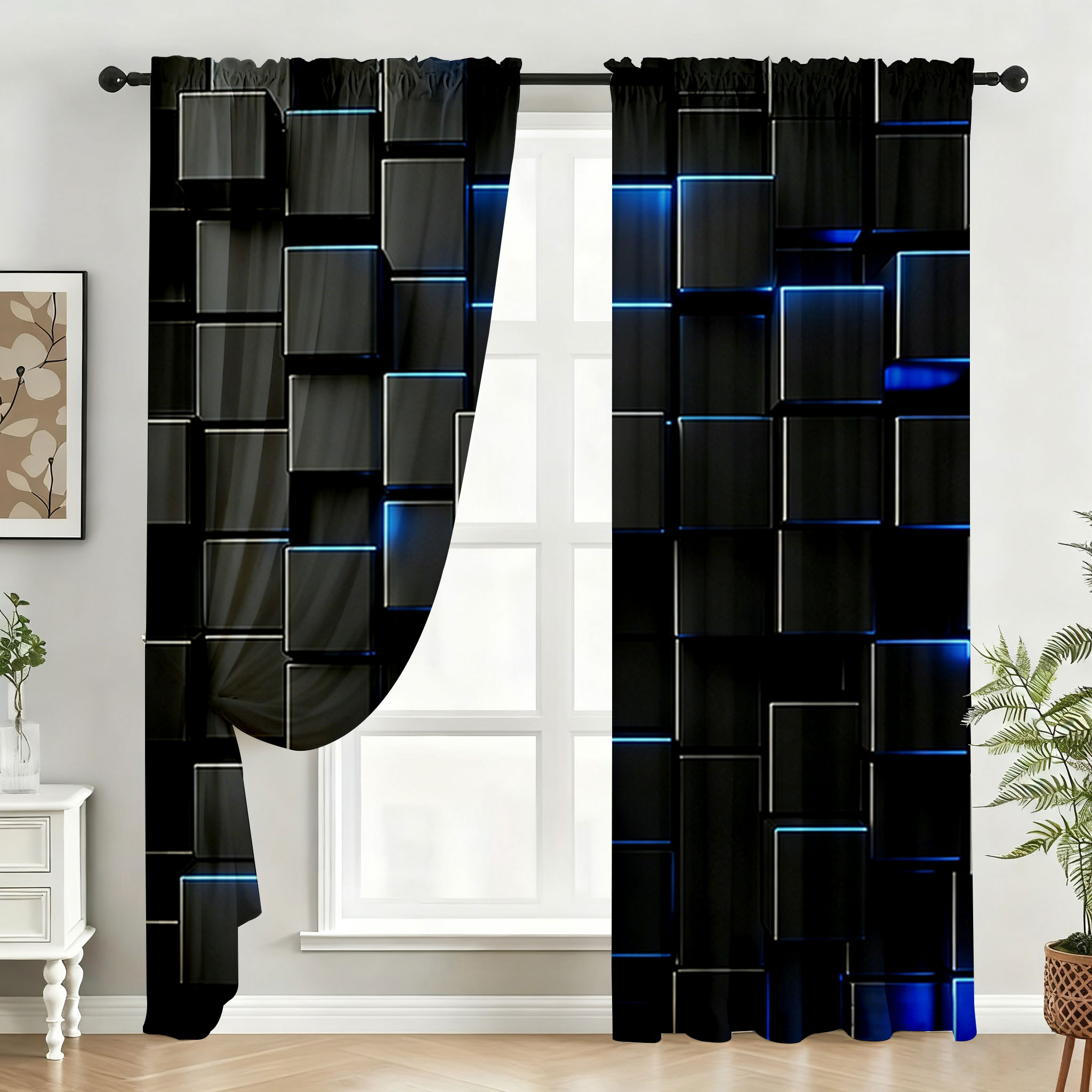2PC Black Blue Neon Cube Sheer - Tech Office Youtube recension och pris